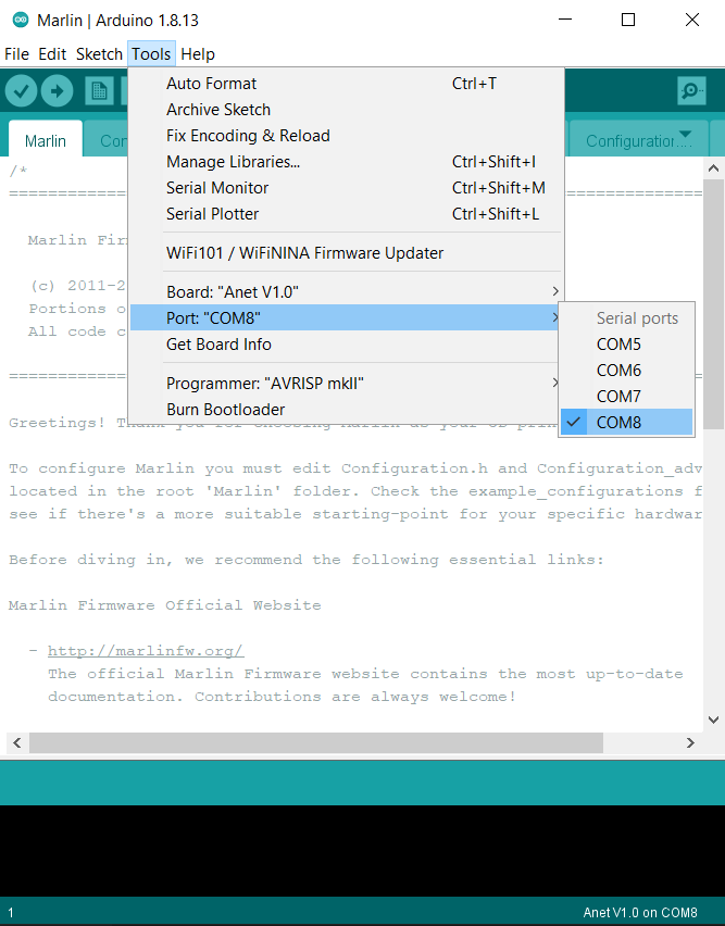 Arduino select port